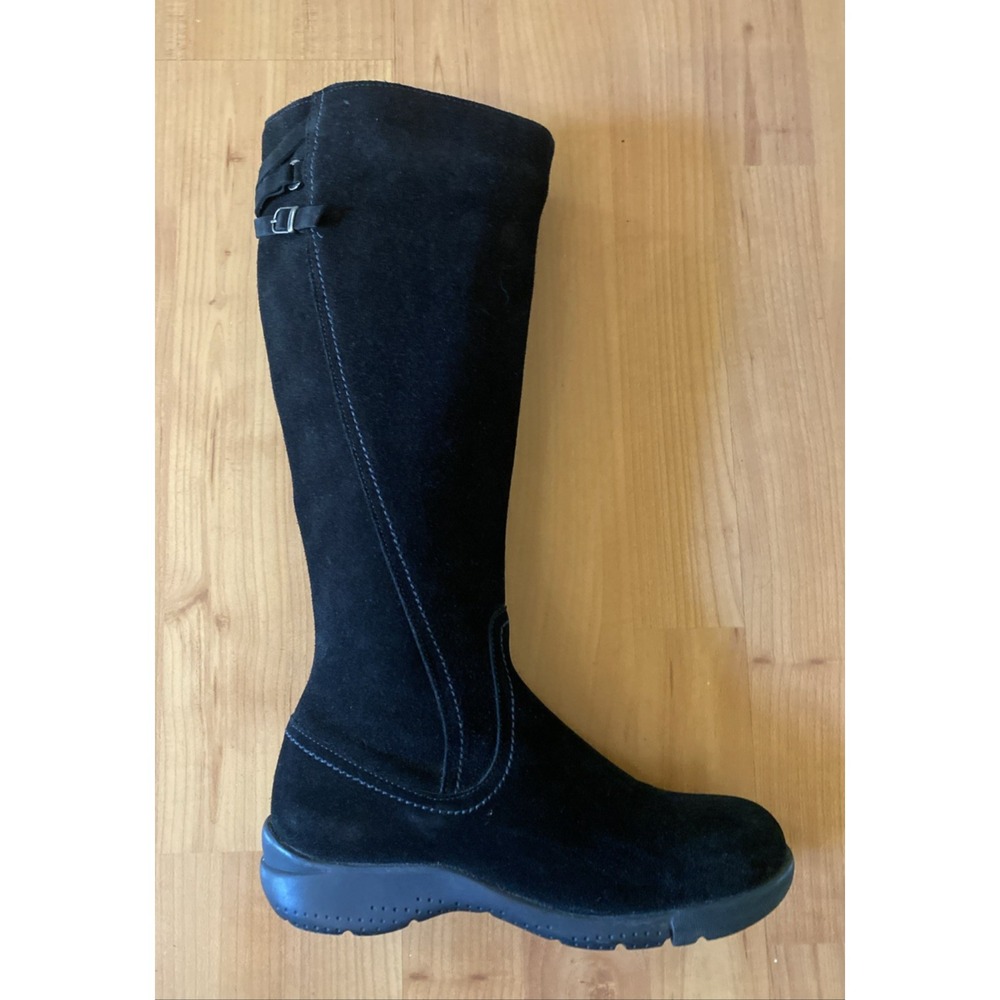 La Canadienne Womens Knee High Boot Black Suede 6 M Full Zip Fur Lined